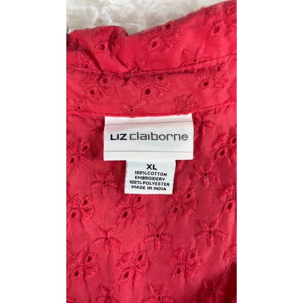 Liz Claiborne Dress Women Eyelet Sleeveless Shirt‎ Shift Summer Casual CORAL XL - Picture 4 of 10